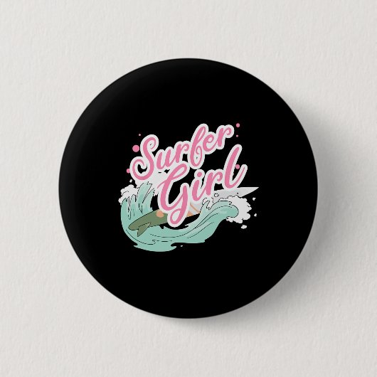 Surfer-Mädchen Surft Button (Vorderseite)