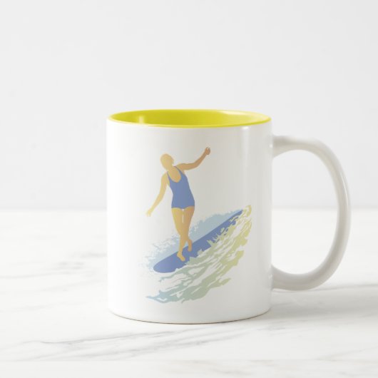 Surfer-Mädchen-Tasse Zweifarbige Tasse (Rechts)