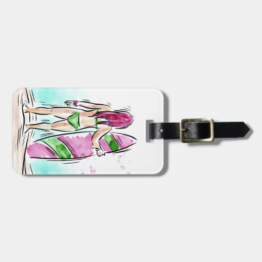 Surfer-Mädchengewohnheits-Gepäckanhänger Gepäckanhänger (Vorderseite horizontal)