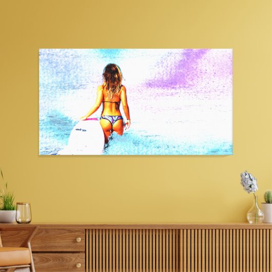 SURFER MÄDCHENSTRAND BIKINI LEINWAND ART DRUCK (Insitu (Wohnzimmer))