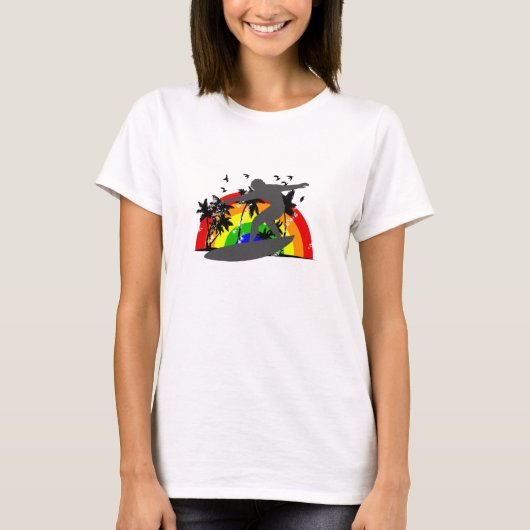 Surfer mit Regenbogen T-Shirt (Vorderseite)