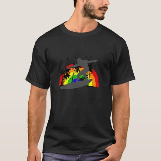 Surfer mit Regenbogen T-Shirt (Vorderseite)