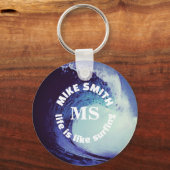 Surfer Name Blue Personalisiert Surf Schlüsselanhä Schlüsselanhänger (Rückseite)