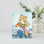 Surfer - Niedliche Katze Kunst Postkarte (Stehend Vorderseite)