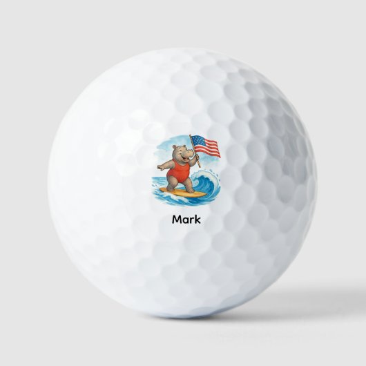 Surfer Nilpferd Surft am 4. Juli Unabhängigkeitsta Golfball (Vorderseite)