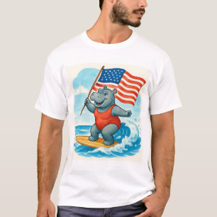 Surfer Nilpferd surft am 4. Juli Unabhängigkeitsta T-Shirt