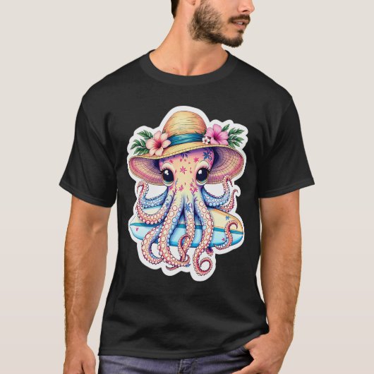 Surfer-Oktopus T-Shirt (Vorderseite)