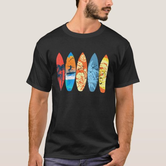 Surfer Palm Tree Surfboard Sunset Wave T-Shirt (Vorderseite)