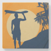 Surfer, Palme, Klippe, Sonne, Mond Untersetzer (Vorderseite)