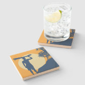 Surfer, Palme, Klippe, Sonne, Mond Untersetzer (Seitenansicht)