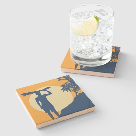 Surfer, Palme, Klippe, Sonne, Mond Untersetzer (Seitenansicht)