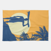 Surfer, Palme, Klippe, Sonne, Surfen, Küche Geschirrtuch (Horizontal)