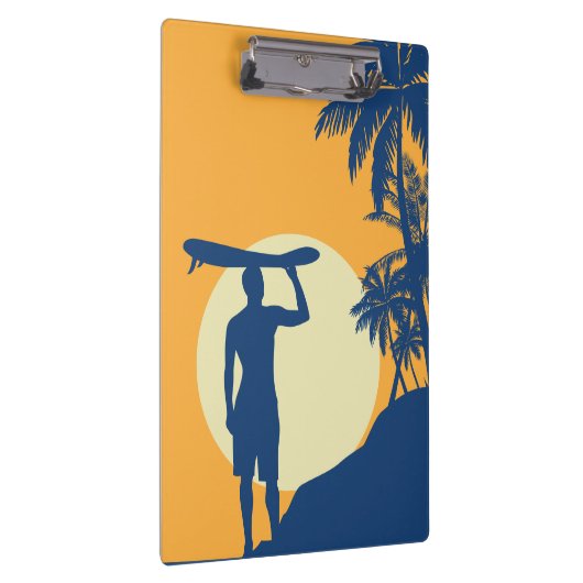 Surfer, Palmen, Klippe, Sonne, Surfen, Mond Klemmbrett (Rechts)