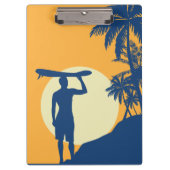 Surfer, Palmen, Klippe, Sonne, Surfen, Mond Klemmbrett (Vorderseite)