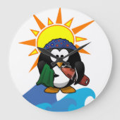 Surfer Penguin Clock Große Wanduhr (Vorderseite)
