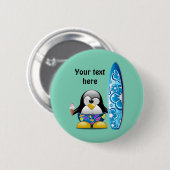 Surfer-Pinguin mit Eiscreme Button (Vorne & Hinten)