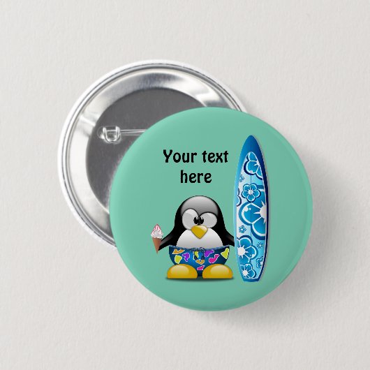 Surfer-Pinguin mit Eiscreme Button (Vorne & Hinten)