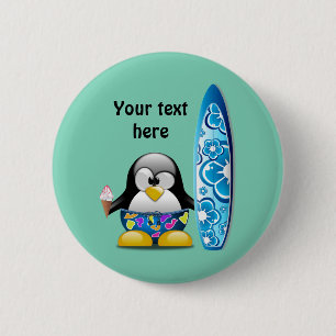 Surfer-Pinguin mit Eiscreme Button