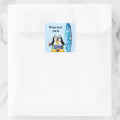 Surfer Pinguin mit Eiscreme Quadratischer Aufkleber (Tasche)