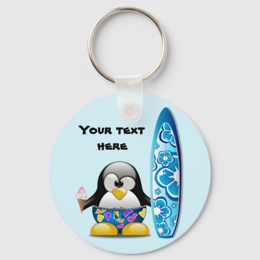 Surfer Pinguin mit Eiscreme Schlüsselanhänger (Vorderseite)