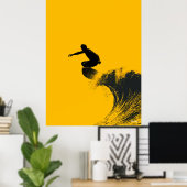 Surfer Poster - Schwarze Silhouette über Gelbe Wel (Heimbüro)