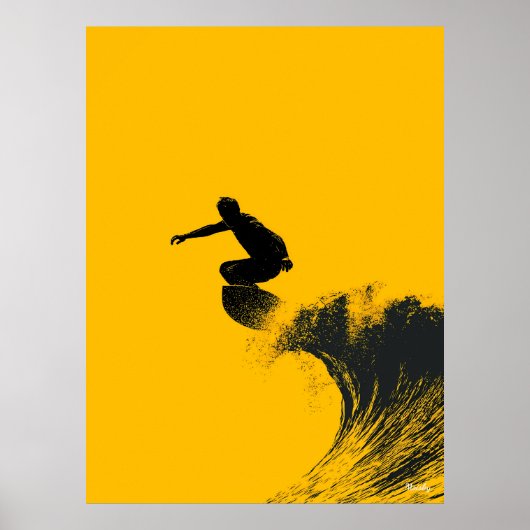Surfer Poster - Schwarze Silhouette über Gelbe Wel (Vorne)