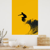 Surfer Poster - Schwarze Silhouette über Gelbe Wel (Küche)