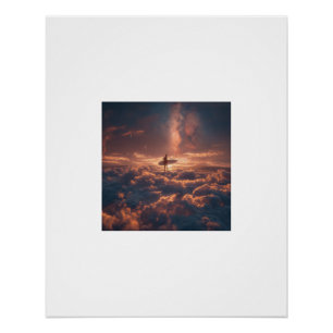 Surfer reitet auf einem Meer aus Wolken unter der Poster