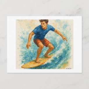 Surfer reitet auf einer Welle, Postkarte