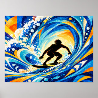 Surfer reitet innerhalb einer Wellenbarrel-Silhoue Poster