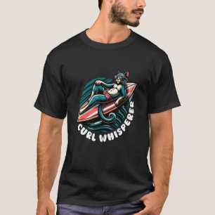 Surfer Reitet Wellen Ozean Locken Flüsterer Katze  T-Shirt