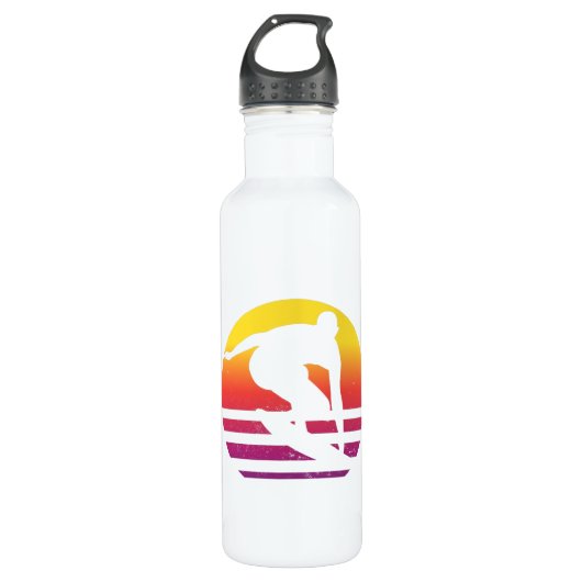 Surfer Retro Surfing Sunset Edelstahlflasche (Vorderseite)