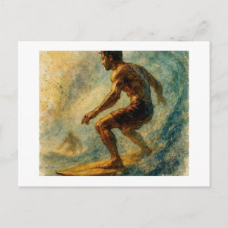 Surfer Riding A Large Wave, Postkarte