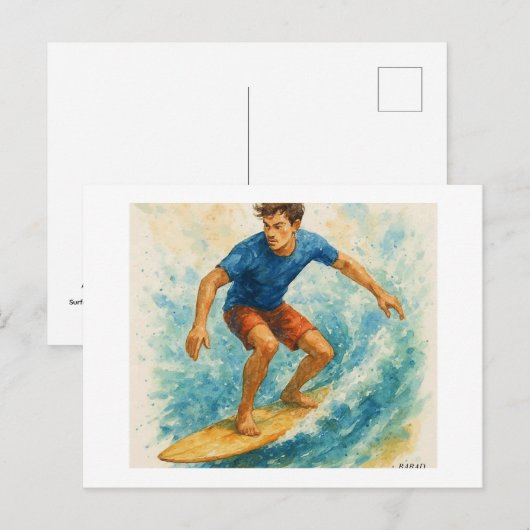 Surfer Riding a Wave,  Postkarte (Vorne/Hinten)