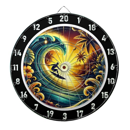 Surfer Riving Sunset Wave Kunst Dartscheibe (vorne)