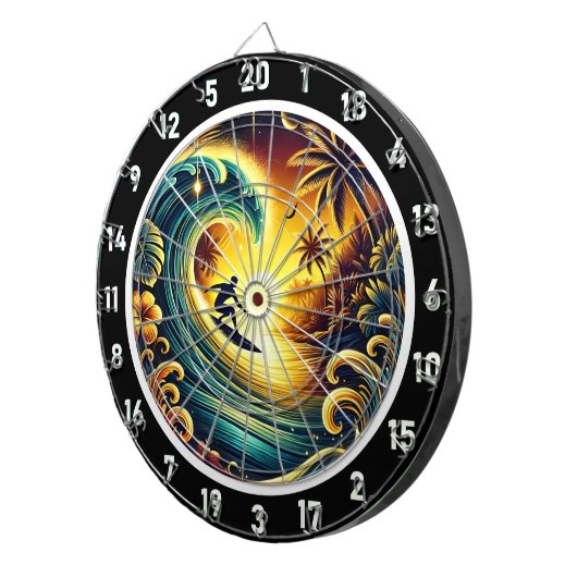 Surfer Riving Sunset Wave Kunst Dartscheibe (Vorderseite rechts)