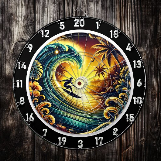 Surfer Riving Sunset Wave Kunst Dartscheibe