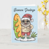 Surfer Santa mit Tattoo Weihnachten Karte (Gelbe Blume)