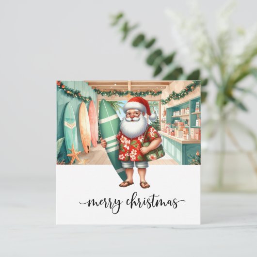 Surfer Santa wird surfen Karte (Stehend Vorderseite)