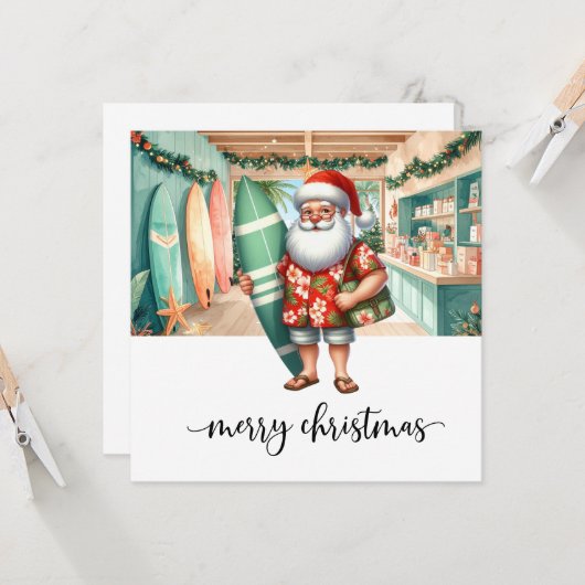 Surfer Santa wird surfen Karte (Vorderseite/Rückseite Beispiel)