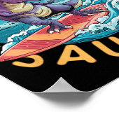 Surfer Saurus T-Rex Dinosaurier Surfen Dino Reiter Poster (Ecke)