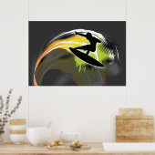 Surfer schwarze Figur & farbenfrohe Welle auf grau Poster (Küche)