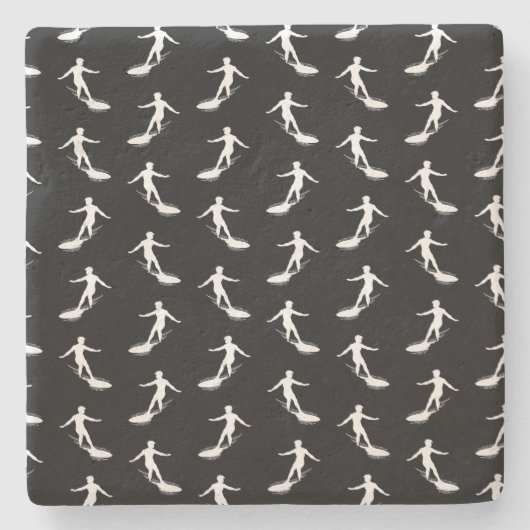 Surfer-Silhouette, die mit Surfbrett-Muster surft Steinuntersetzer (Vorderseite)