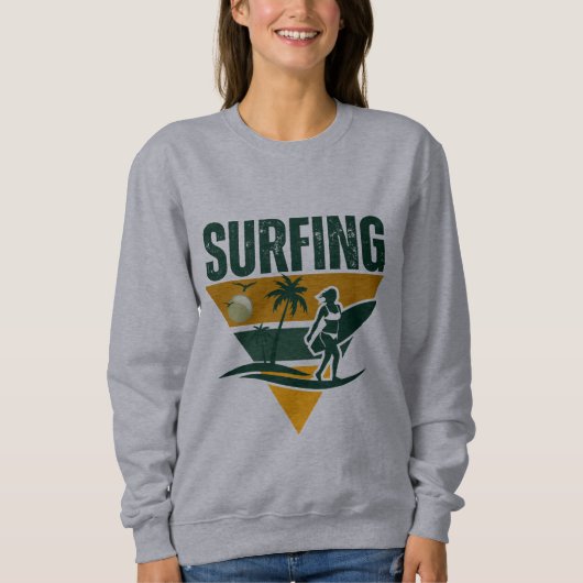 Surfer Silhouette Retro Surfen, lustiges Surfen Sweatshirt (Vorderseite)