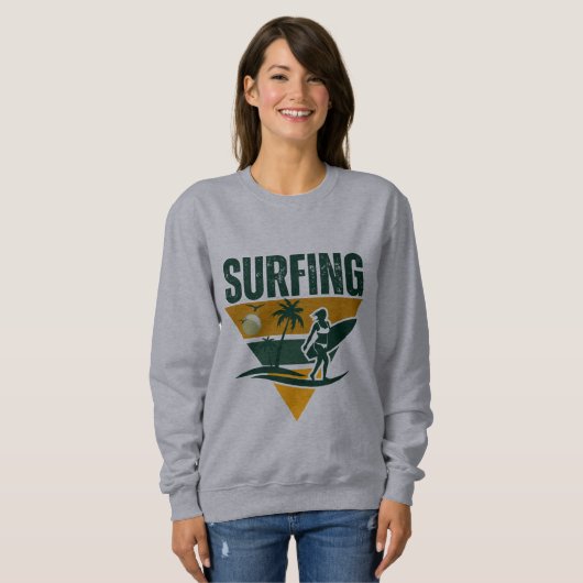 Surfer Silhouette Retro Surfen, lustiges Surfen Sweatshirt (Vorne ganz)