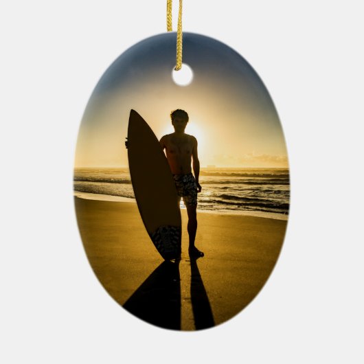 Surfer Silhouette Sonnenaufgang Ornament (Hinten)