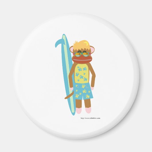 Surfer Sock Monkey Boy Magnet (Vorne)