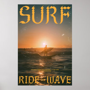 Surfer Sonnenuntergang Kunst Druck Vintage Ozeanwe Poster