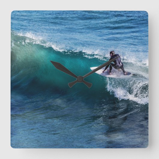 Surfer - Square Wall Clock - HAMbyWhiteGlove Quadratische Wanduhr (Vorderseite)