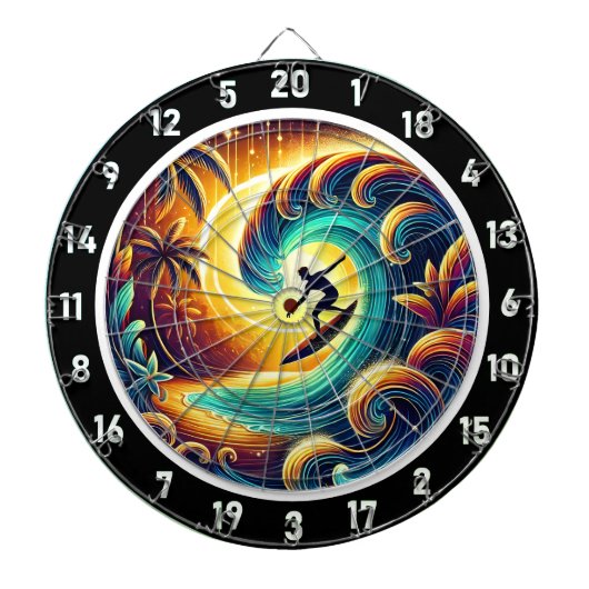 Surfer Sunset Wave Artwork Dartscheibe (vorne)